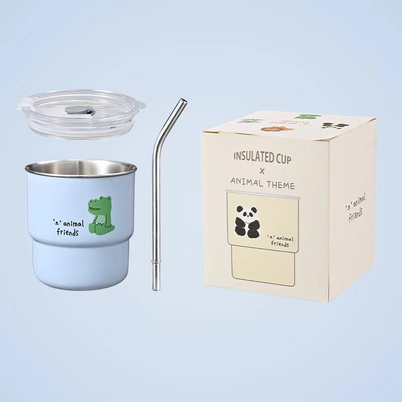 304 Stainless Steel Cartoon Coffee Cup with Lid & Straw, Portable Travel Mug for Home & Office