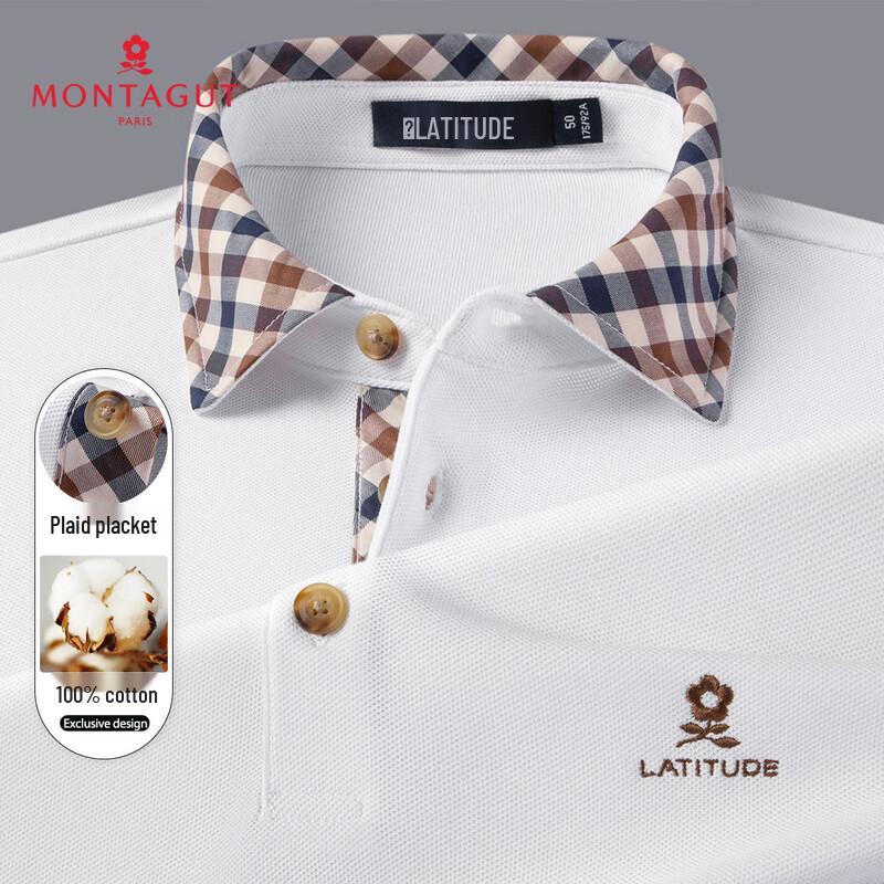 MONTAGUT 100% Cotton Plaid Collar Embroidered Long Sleeve Men s Polo Shirt 56