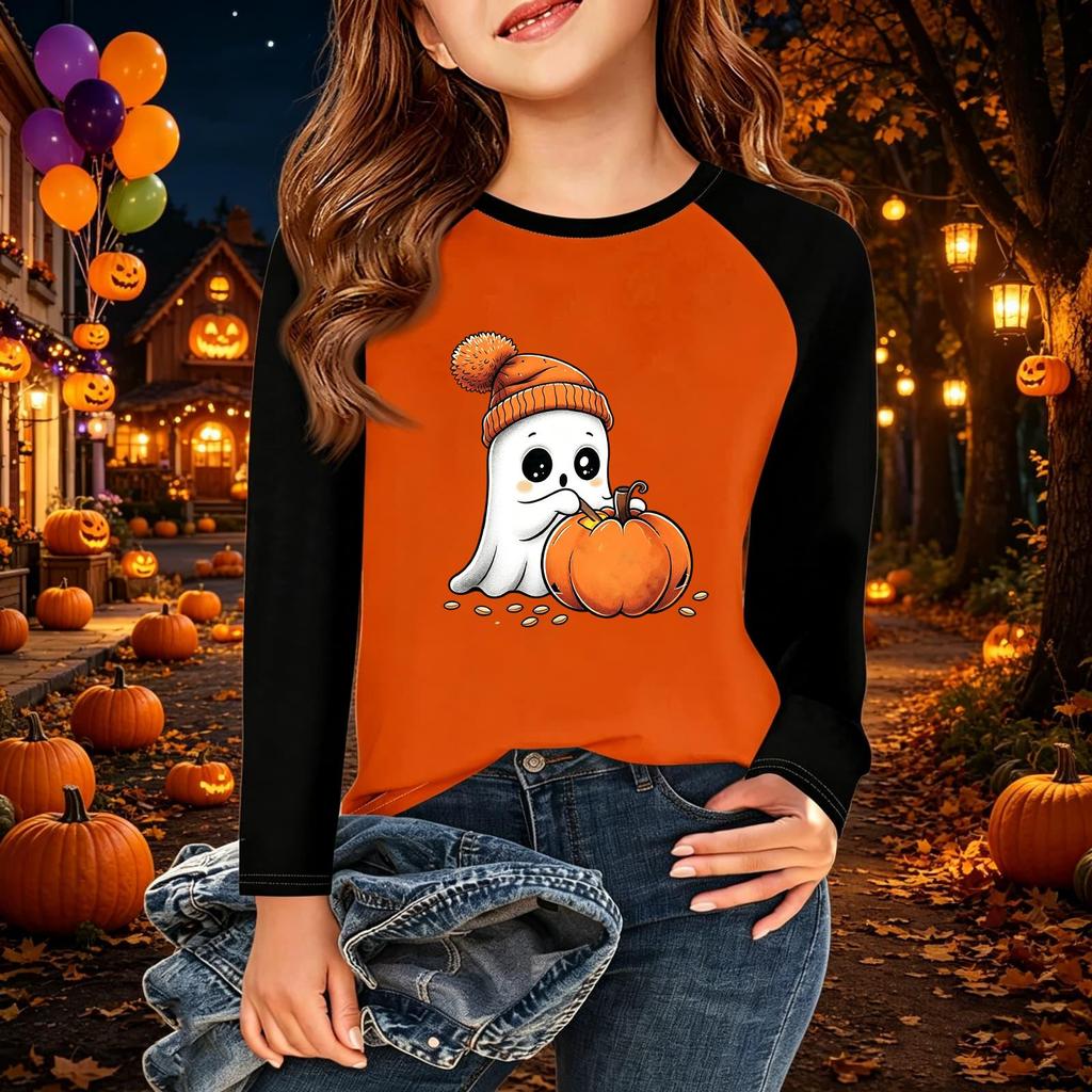 Kids' Halloween Printed Long Sleeve Neck T-Shirt for Casual Wear