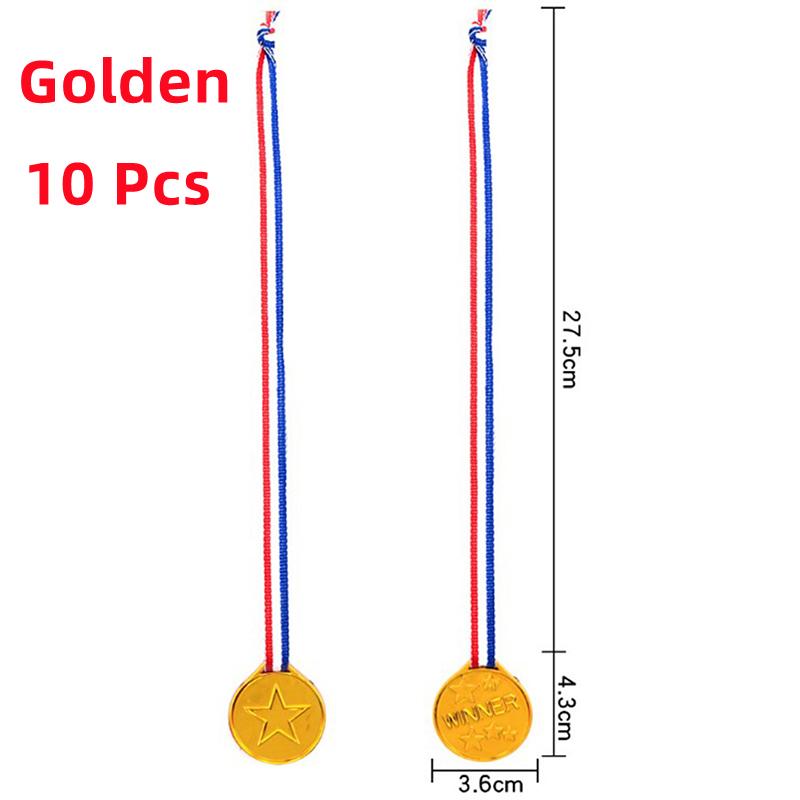 10pcs Children's Gold Plastic Award Medal Toy Sports Games Competition Performance Children's Reward Gifts Party Props