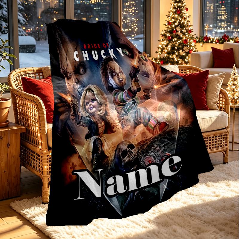Custom Name Personalized Bride of Chucky Print Blanket, Home Decor, Bedroom, Sofa, Camping, Couch, Gifts for Birthday Christmas