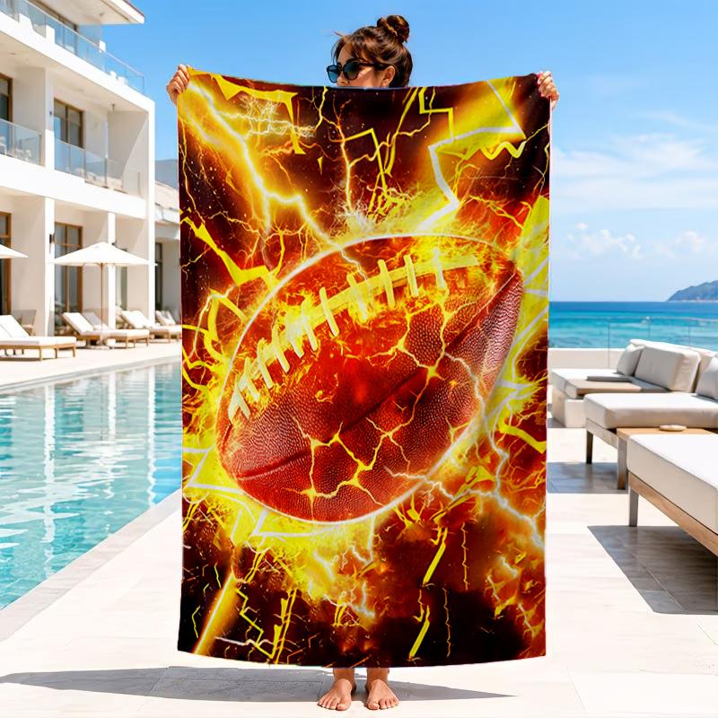Electric Football Fire Beach Towel, Microfiber Beach Towel, Perfect For Pool, Beach, Travel, Home Decor Beach Party Fan gifts