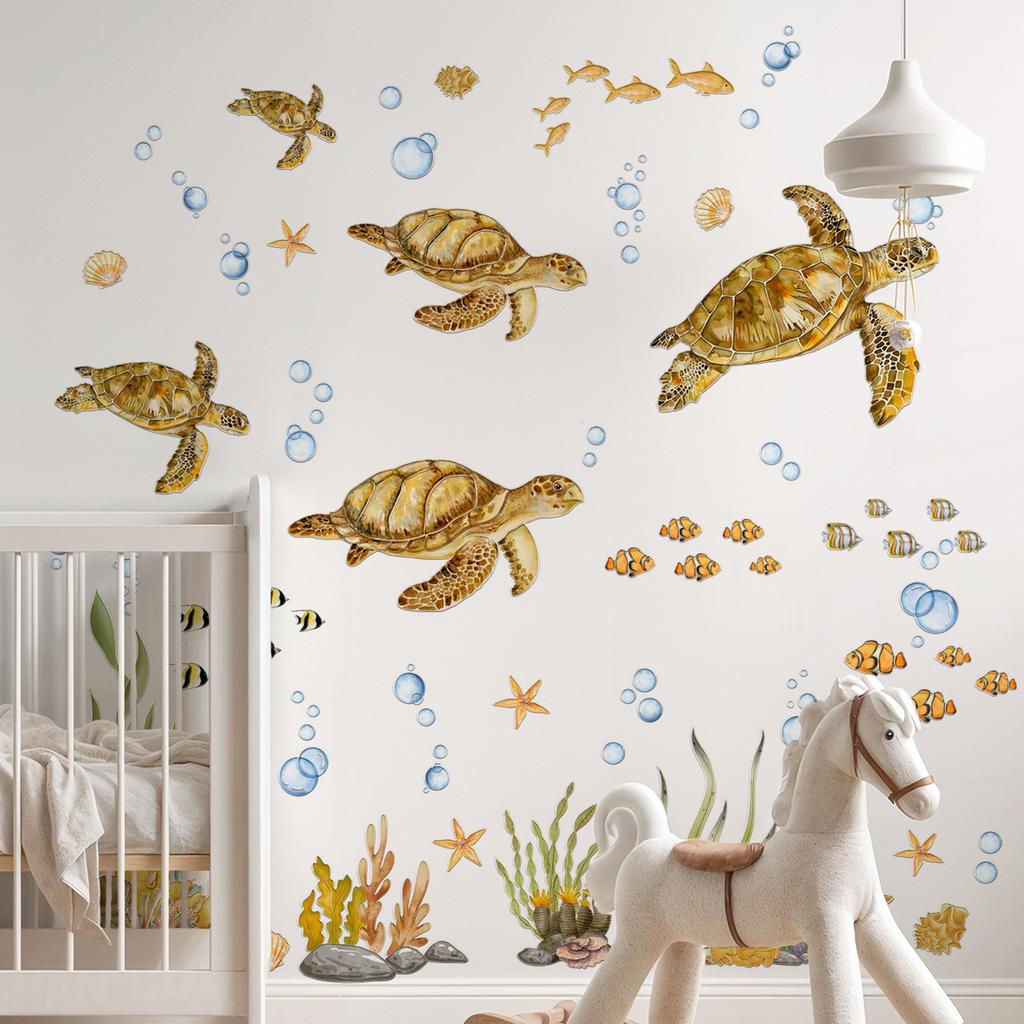Mg19056 Submarine Turtle Bubble Fish Seaweed Wall Sticker Bedroom Living Room Home Background Decorative Wall Sticker