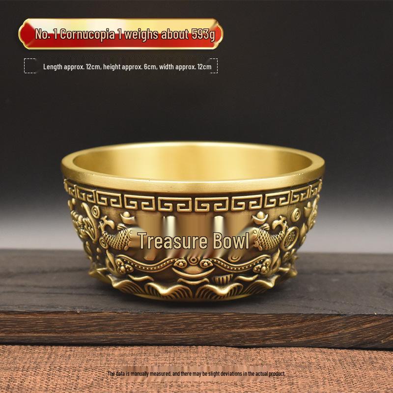 

Solid Brass Cornucopia Copper Basin Decor with Coins - Elegant Living Room or Entrance Souvenir