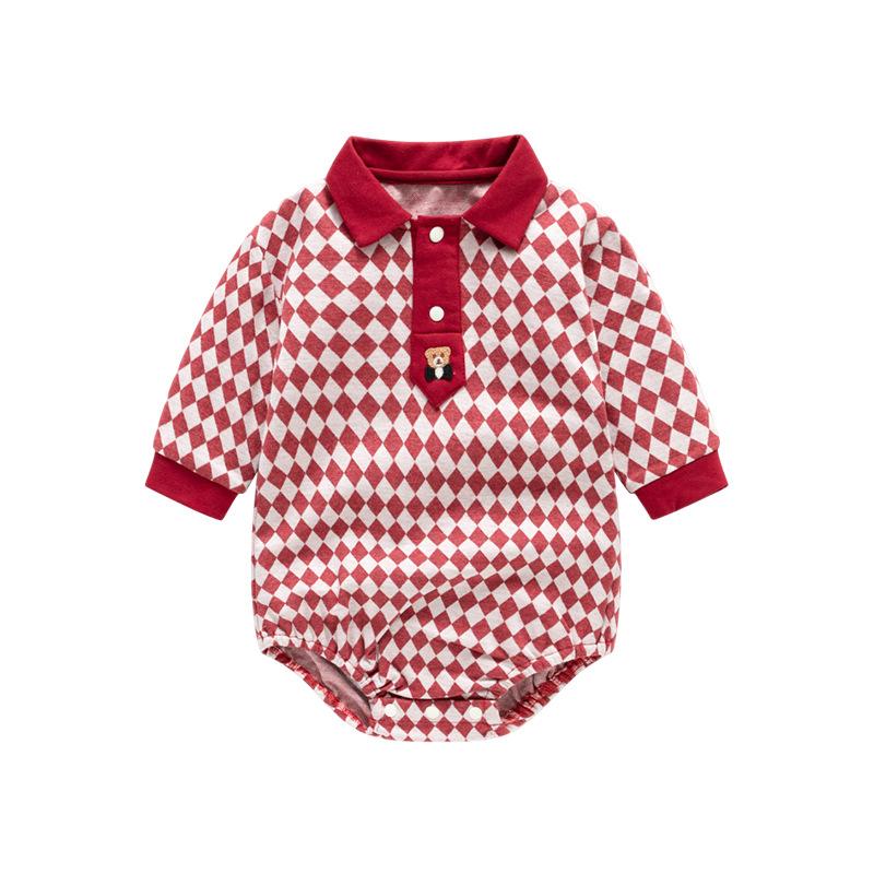 Boys Girls Plaid Onesie Newborn Long Sleeved  Romper  Soft Comfort Newborn Clothing