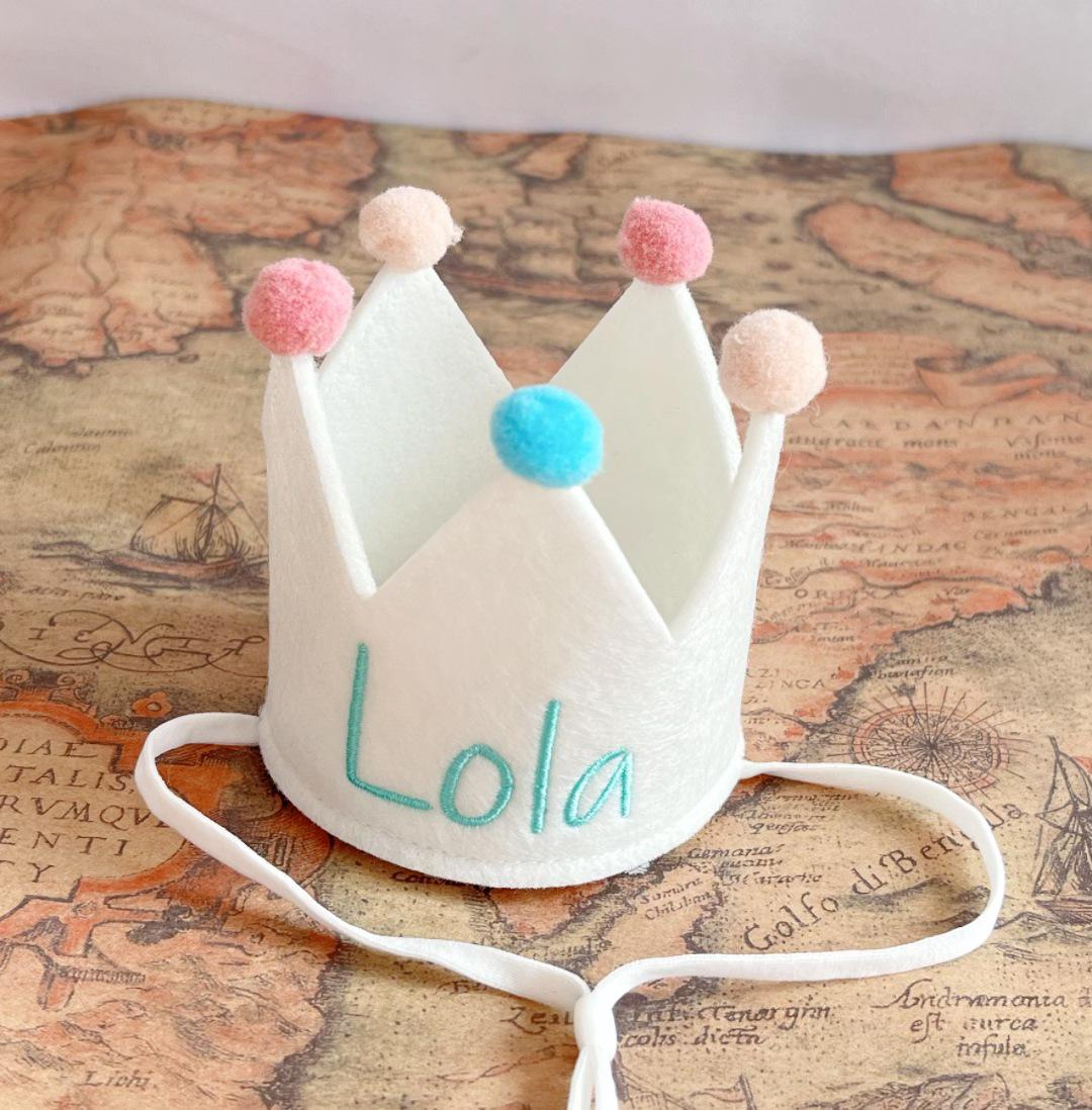 Puppy & Kitten Birthday Crown Hat with Customizable Name Embroidery