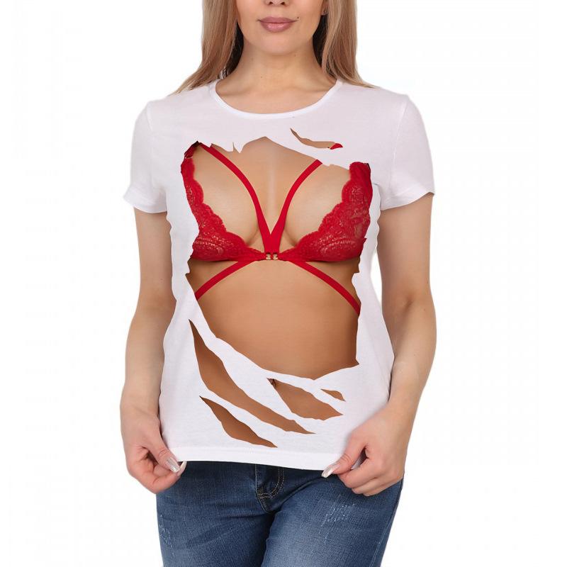 Summer Round Neck 3D Sexy Print Top Fashionable Casual Short Sleeved Women's T-shirts