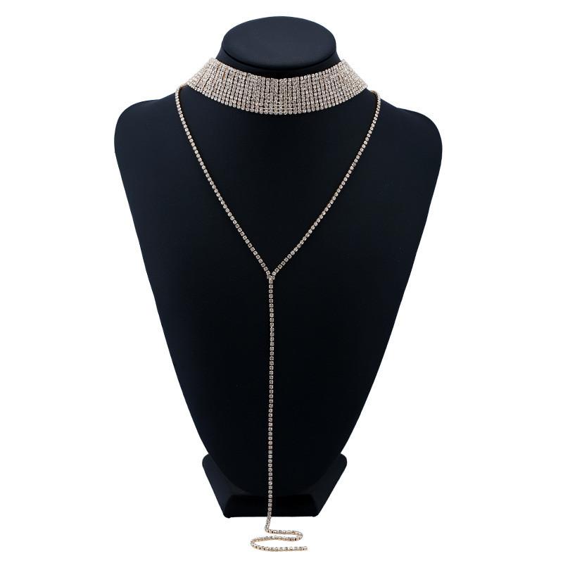 Fashionable Decoration Rhinestone Women Neck Necklace With Tassels Casual For