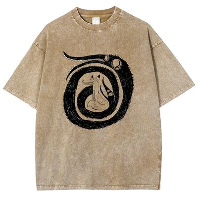 T-shirt da Donna Unisex con Stampa di Volpe Cartone Animato Nero Girocollo Lavabile Ampia Manica Corta Senso del Design