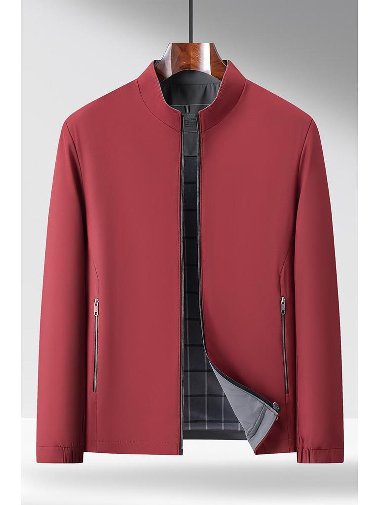Men's Solid Color Stand Collar Zipper Jacket - Business Casual for Middle-aged and Elderly