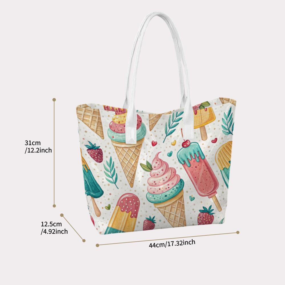 Sweet Ice Cream Printed Women Casual Tote Bag Portable Stylish Daily Use Handbag