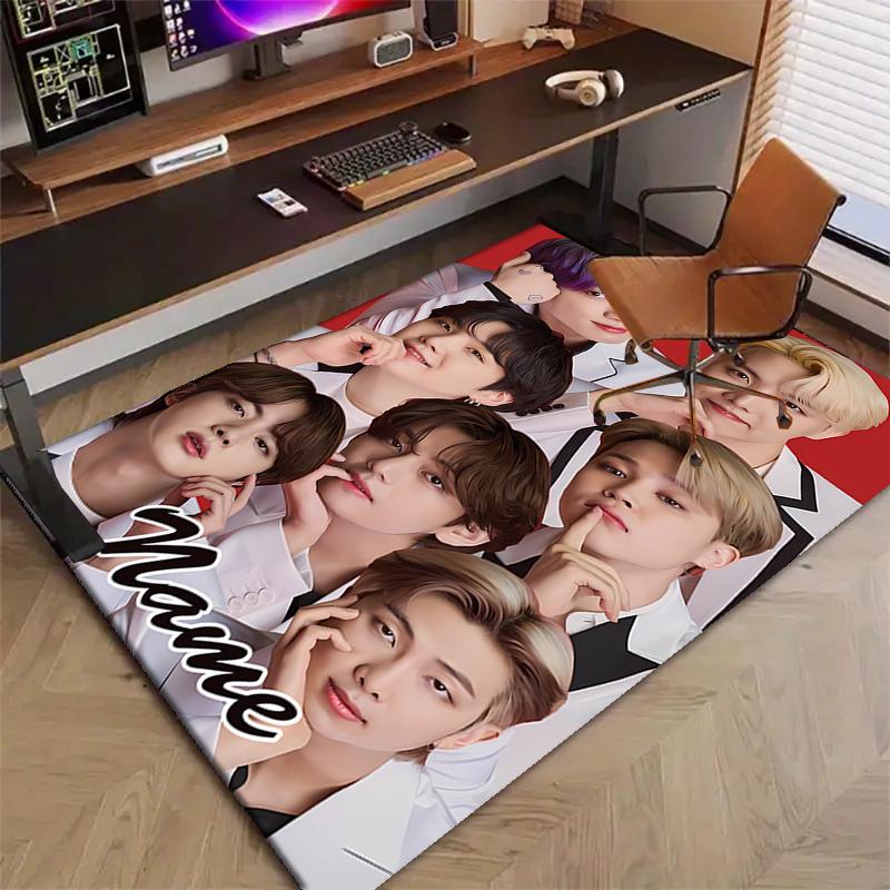 Custom Kpop Team Mat Personalized Name, Polyester Washable Indoor Entryway Rug, Gift for Christmas, Easter, Thanksgiving Day