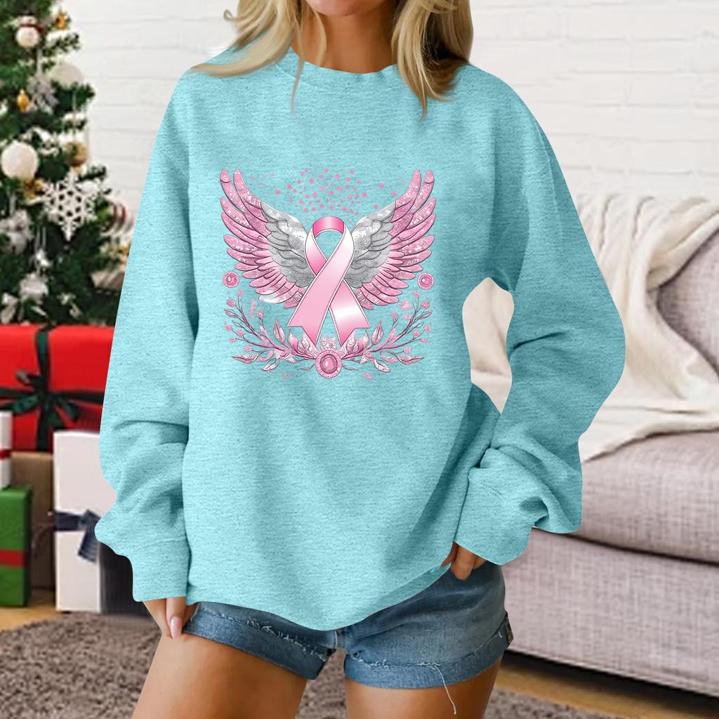 Women's Casual Long Sleeve Printed Pullover Sweatshirt Loose Fit Round Neck Top for Everyday Wear