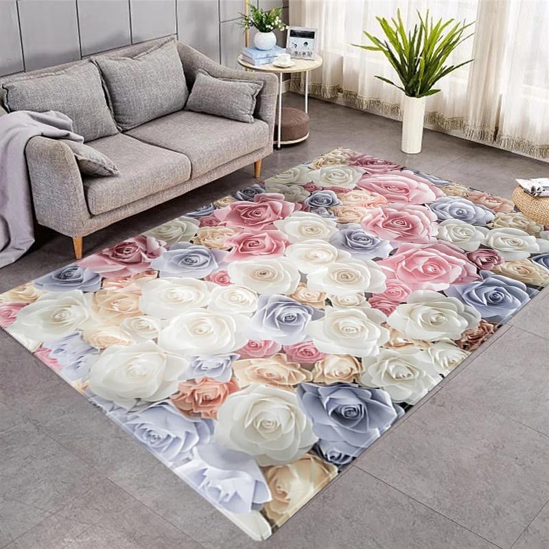 Rose Flower Non-Slip Kitchen Rug Carpet Doormat Cutlery Pattern Machine Washable Comfortable Perfect for Living Room Bedroom