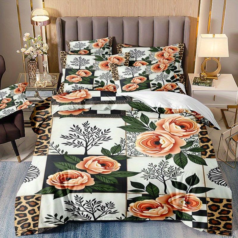 3pcs Minimalist Modern  Duvet Cover Set 3D Checkered Floral Pattern, 1 * Comforter Cover + 2 Pillowcases, No Insert Included