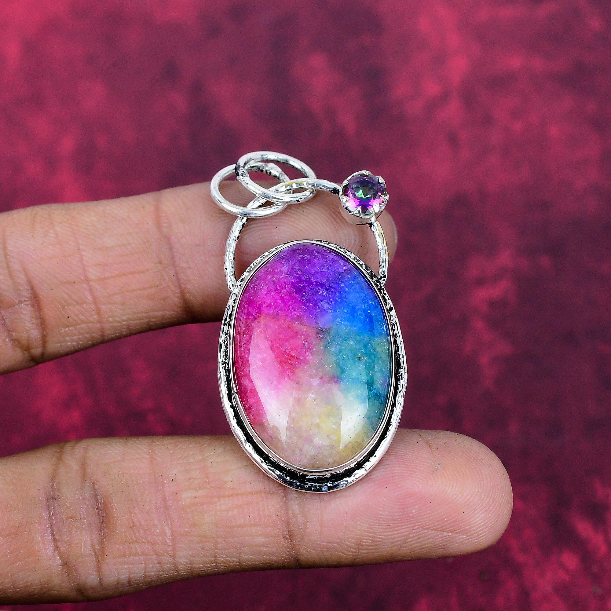 

Rainbow Solar Quartz & Mystic Topaz Pendant, 925 Sterling Silver Pendant Jewelry. Gift For Women Handmade Pendant Gemstone Jewelry 1.96 Inches