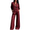 Women's Casual Two Piece Outfit with Zip Up Stand Collar Jacket and Long Pants for Fall Winter