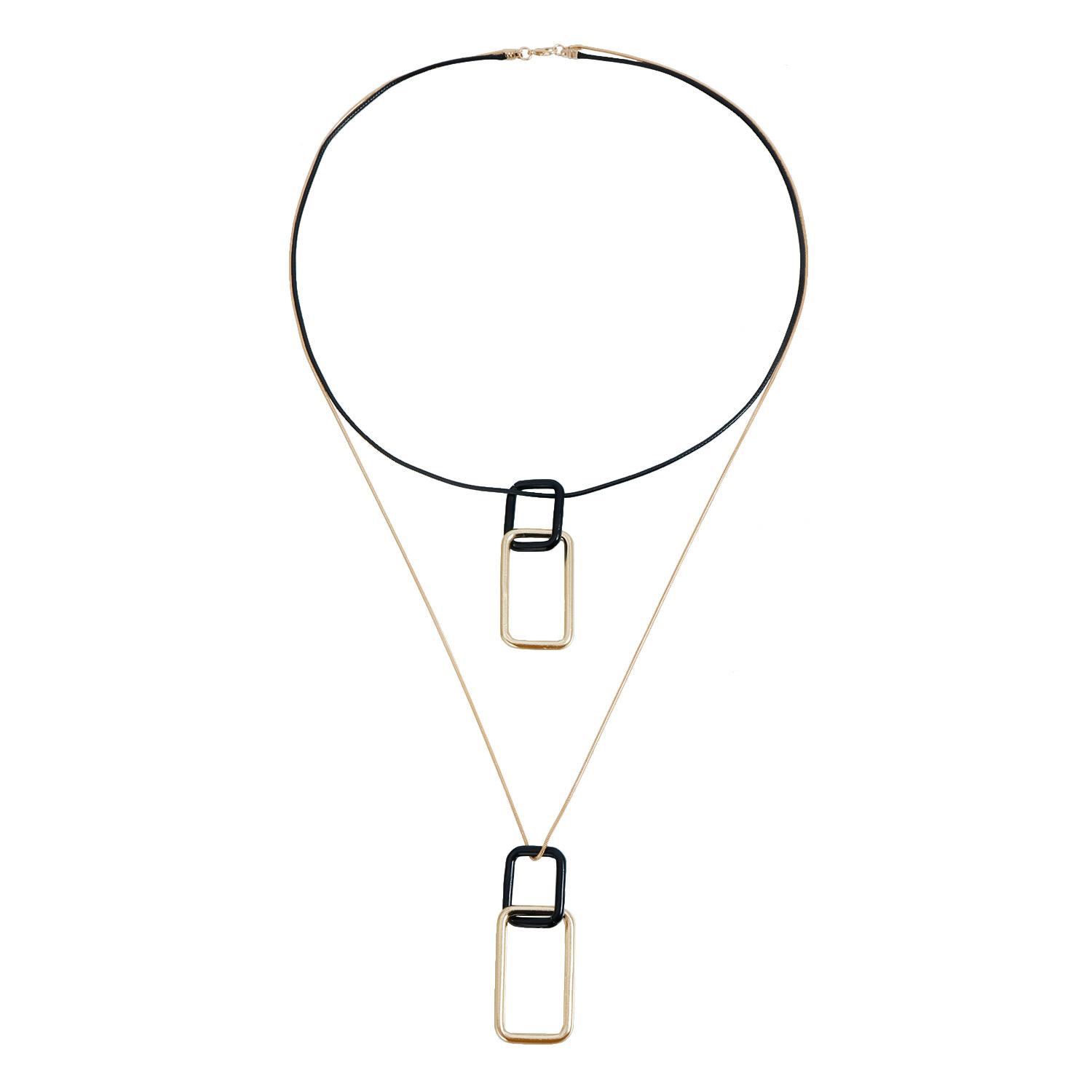 

Minimalist black gold contrasting geometric pendant necklace ins color matching wind sweater chain