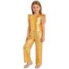 Kids Jazz Dance Costume Set Sequin Embellished Cap Sleeve V Neck Asymmetrical Hem Zip Vest with Elastic Waist Pants for Stage Competition