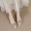 Temperament High Heels Summer New Pointy Head Shallow Mouth Glitter Butterfly Knot Set Foot Anti-slip Wear-resistant High Heels