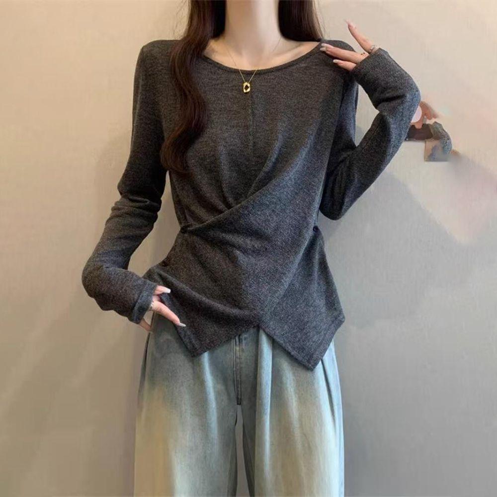 

Elegant Irregular Slimming Long Sleeve Summer T-Shirt XL (115-130 jin)