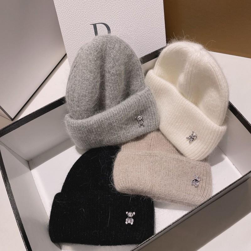 Warm Cute Bear Knit Beanie Soft Rabbit Hair Winter Hat Women Outdoor