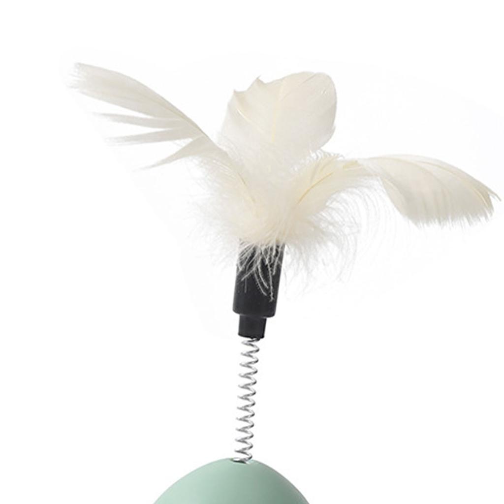 Cat Treat Dispenser Toy with Feather Interactive Prevent Tipping Cat Slow Feeder Puzzle Ball Yellow