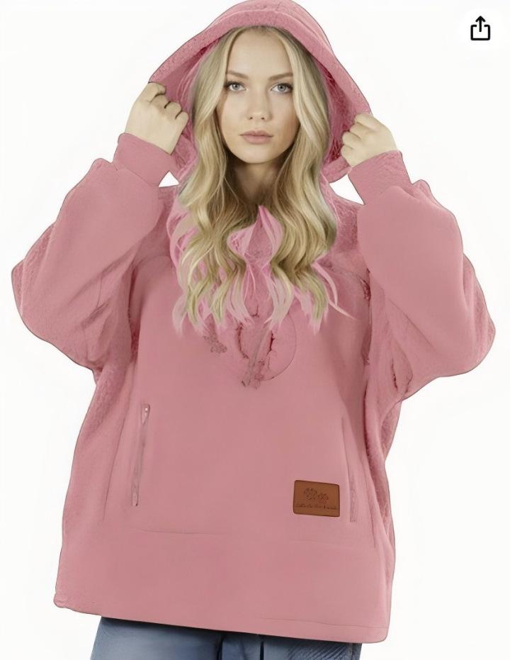 2025 Unisex European & American Style Coral Fleece Hooded Casual Sweatshirt 3XL