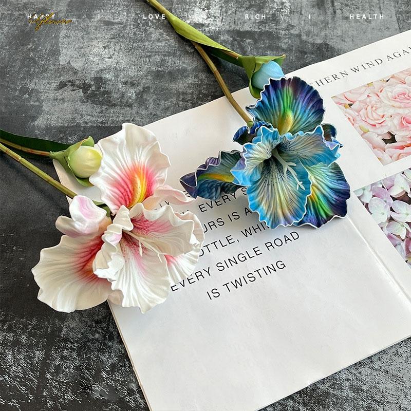 Uflower 45cm Kunstblume Rosenstrauß Iris Alice EVA Haptik Kunstblume Heim Hochzeitsdeko Rosa Weiß Kamelie Blumengeschenk