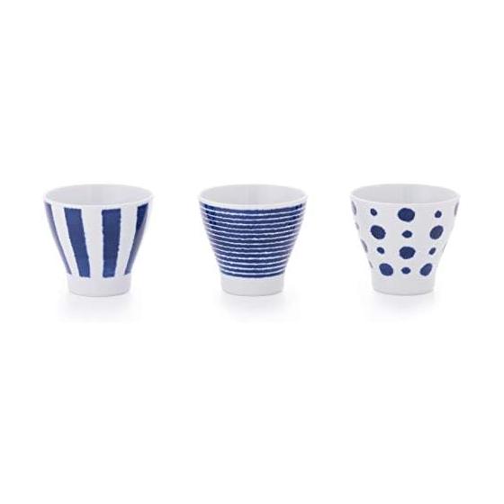 Saikaitoki Tea Cup Soba Choke Set Stylish 3 Pieces Indigo Aidama Lightweight Cup (Set of 3 Patterns) Light