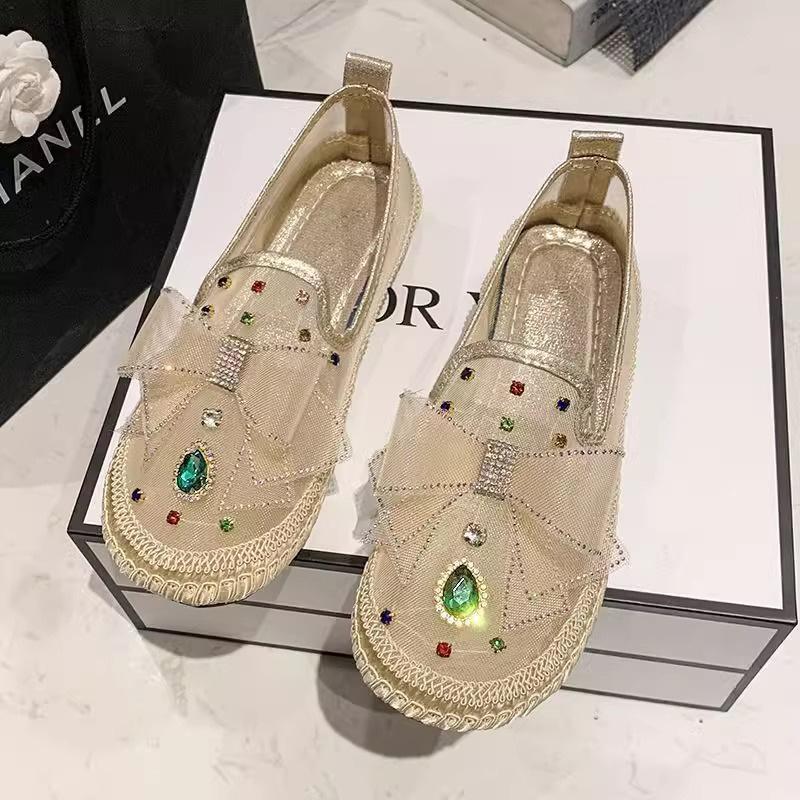 Summer new mesh rhinestone outer wear versatile bag head cool slippers flat bottom half drag women's shoes