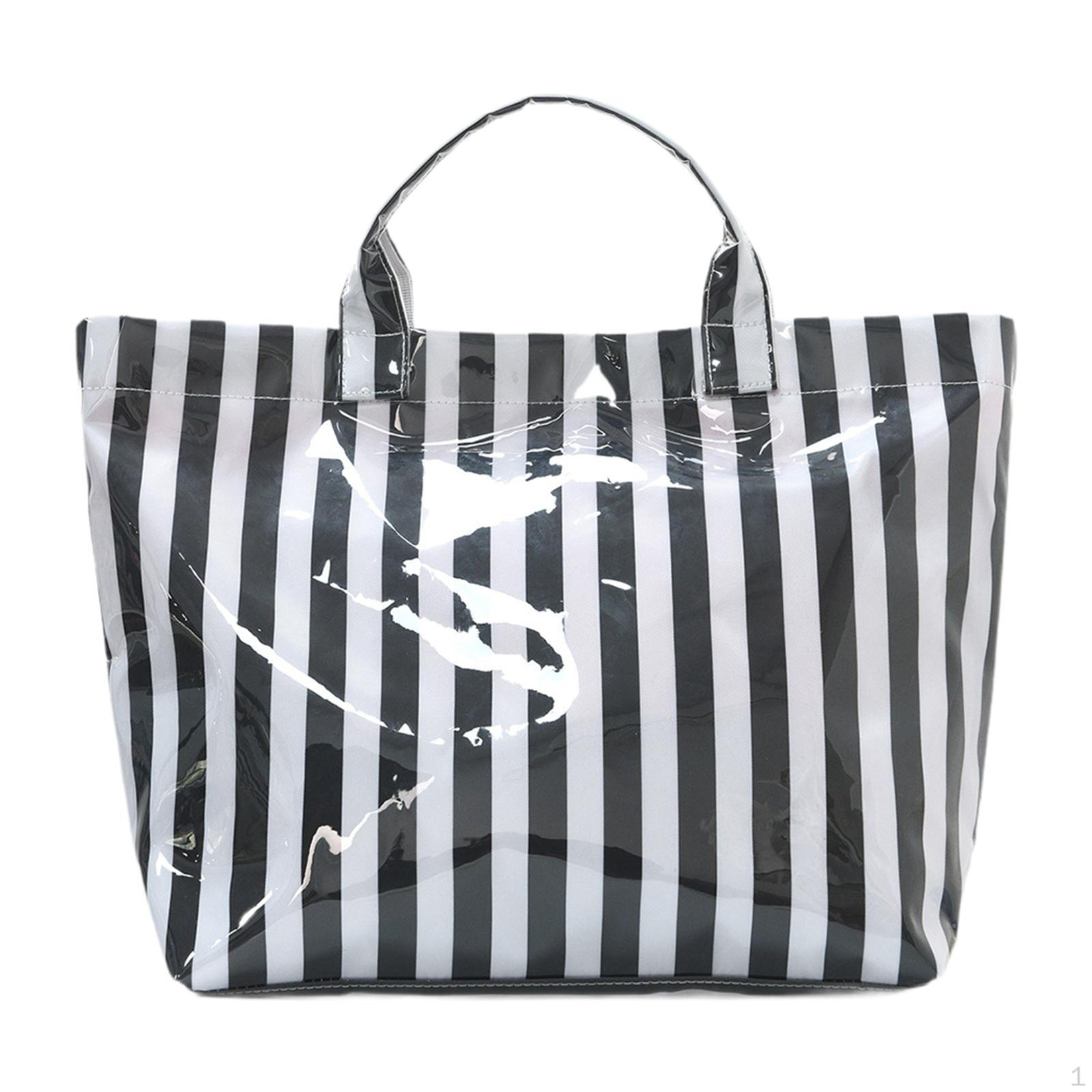 

Stylish Waterproof Tote Bag for Women, Ideal The Beach, Work, Gym, And Picnics. Black White Stripes