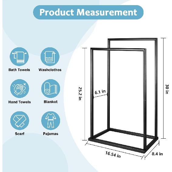 Free Standing Towel Rack, 2 Tier Towel Racks for Bathroom with Storage Shelves, Modern Outdoor Standing Towel Drying Rack for Poolside, Black Blanket