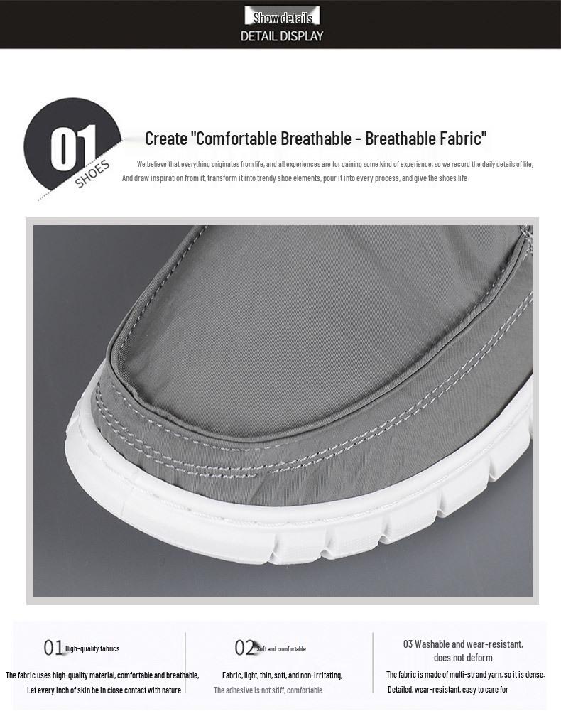 Men's Korean Style Spring Canvas Slip-On Casual Shoes - Breathable, Fashionable, Flat Bottom, Low-Top Board Shoes.