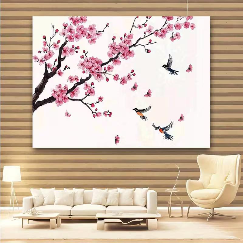 2D Printed Plum Blossom and Swallows Tapestry for Home Decor