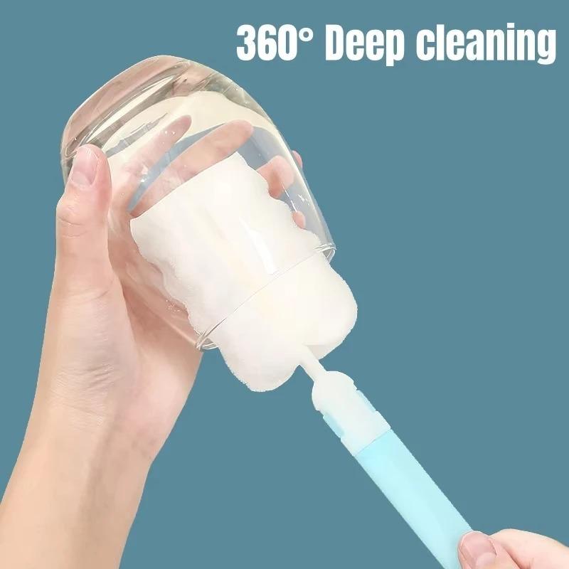 5pcs Long-Handle Sponge Brush for Mugs Glass Bottles Cups Scrubber for Efficient Cleaning Sponges Reusable Kitchen Clean Tool