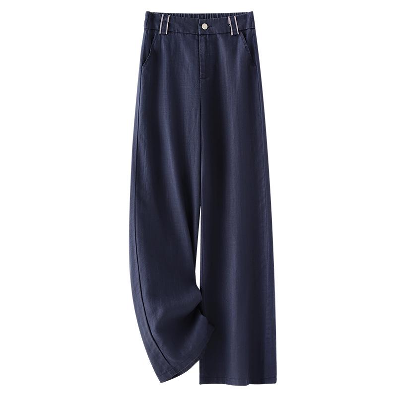 Dámské béžové tencelové letní kalhoty se širokými nohavicemi a vysokým pasem - 2025