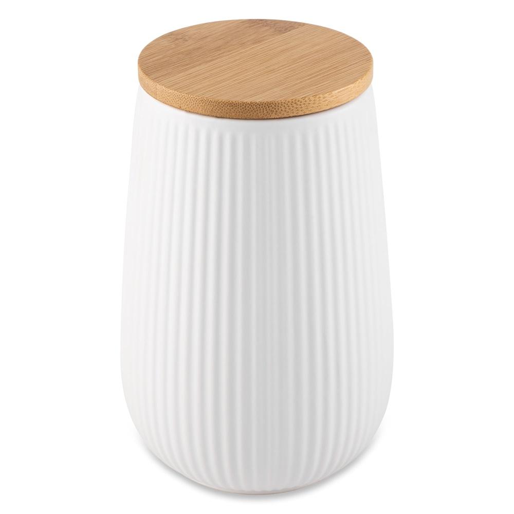 

Large 1.2L Ceramic Kitchen Canister with Bamboo Lid Airtight Seal Dry Goods Storage Modern Ribbed Design Stackable White United States