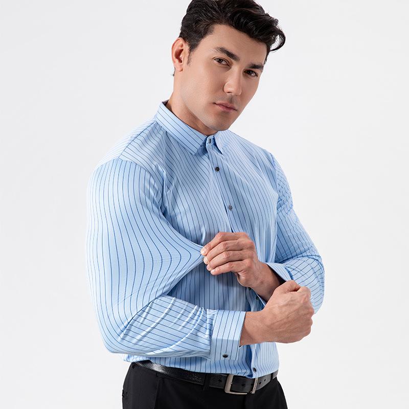 

Мужская эластичная рубашка в полоску, не мнущаяся, с длинным рукавом, с вертикальными полосками, модный и универсальный кардиган на пуговицах S синий
