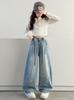 Nuovi Pantaloni Jeans Larghi a Gamba Larga Stampati Stile Coreano da Ragazza 2026