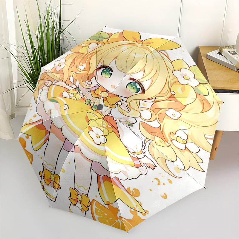 

1pc Lemonade Chibi Girl Automatic Opening/Closing Outdoor Umbrella with Floral Design - Portable Tri-Fold Outdoor for Fans, Travelers, Daily Use,