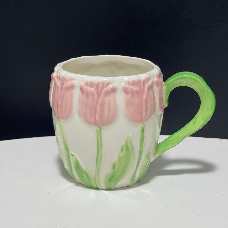 Hand-painted Embossed Tulip Ceramic Mug
