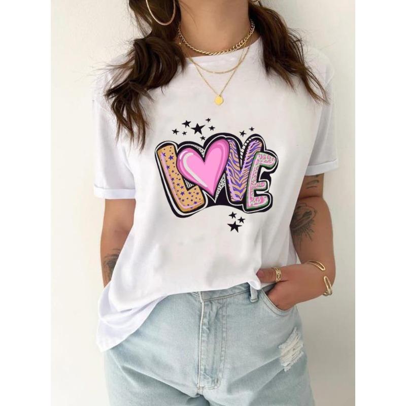 European Size Tee Top Women Love Heart Trend Cute 90s Clothing T Shirt Woman Print Fashion  Female Short Sleeve Graphic T-shirts