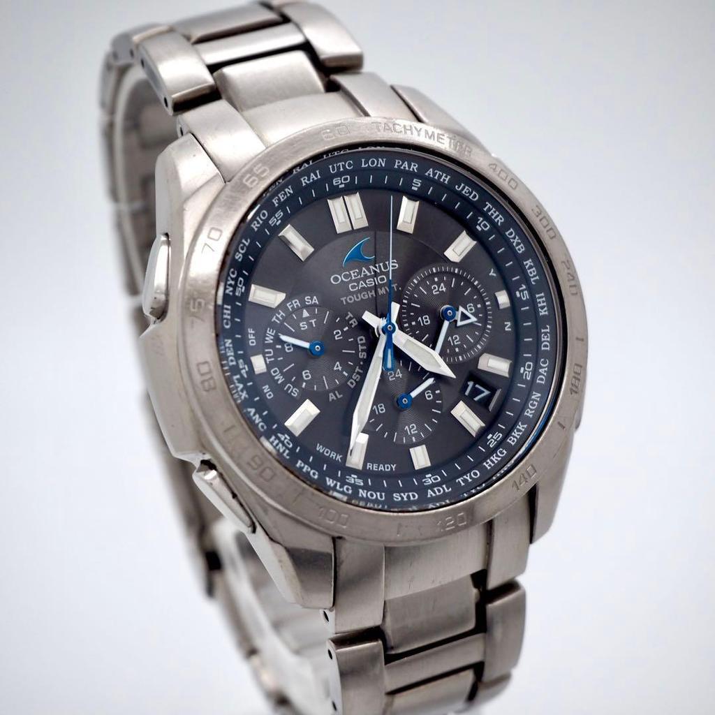 [USED]CASIO OCEANUS OCW-T600 5040 Titanium Radio Solar Watch Black Dial Working