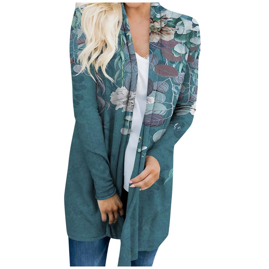 Chaqueta ligera con estampado de manga larga y parte delantera para mujer