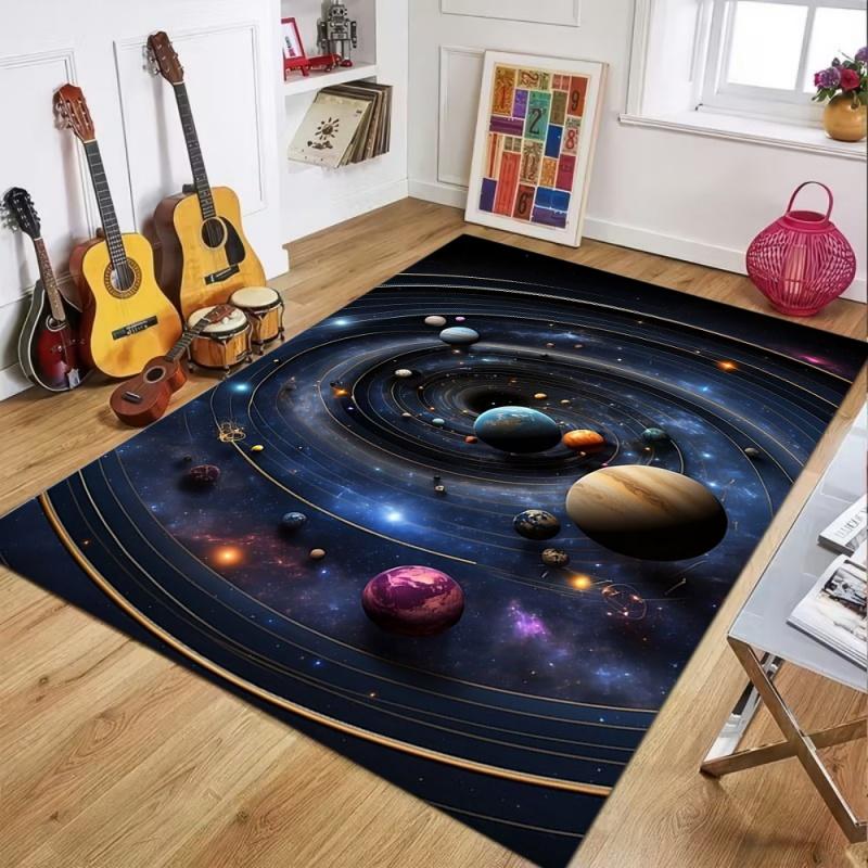 Solar System Planet Play Rug Non-Slip Floor Mat for Bedroom Educational Space Carpet