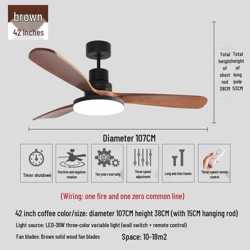 French Mid-Century Solid Wood Smart Ceiling Fan for Home & Restaurant
