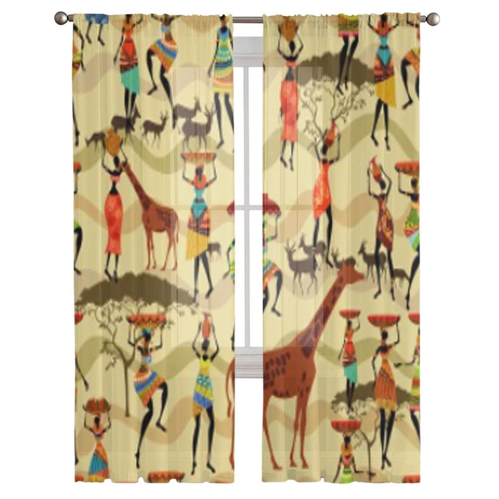 Nahtlose Textur mit afrikanischen Frauen Chiffon-Vorhänge für Wohnzimmer Schlafzimmer Dekoration Fenster Voiles Tüll Vorhang