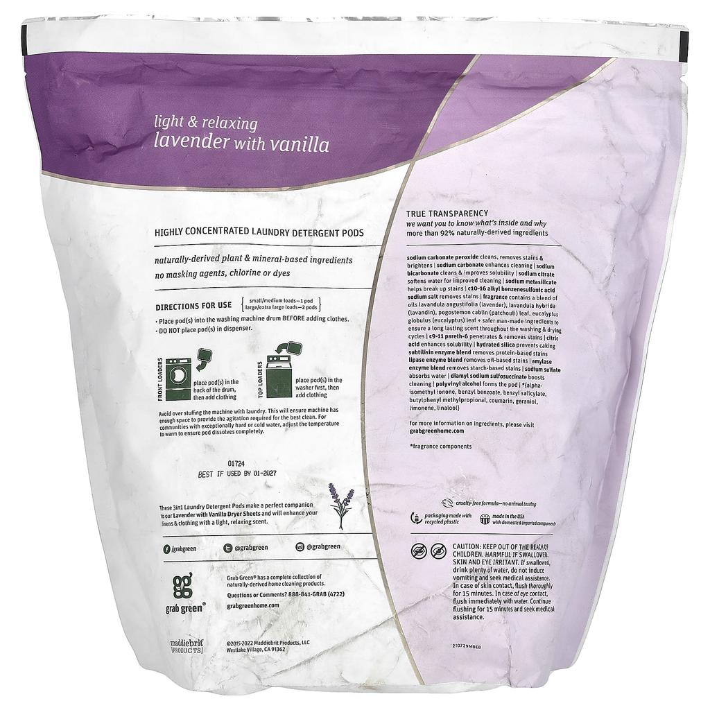 Capsules de détergent à lessive 3-en-1, Lavande, 132 lessives, 5 lb 4 oz (2376 G)