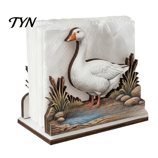 Decorative Napkin Stand for Dining Room Rustic Wooden Holder, Octopus/Bird/Goose/Turtle/Black Bear/Elephant Pattern, Compact Tissue Modern Wood